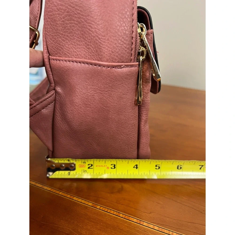 Mauve Pink Vegan Leather Mini Backpack Gold Hardware Animal Print Lining Small